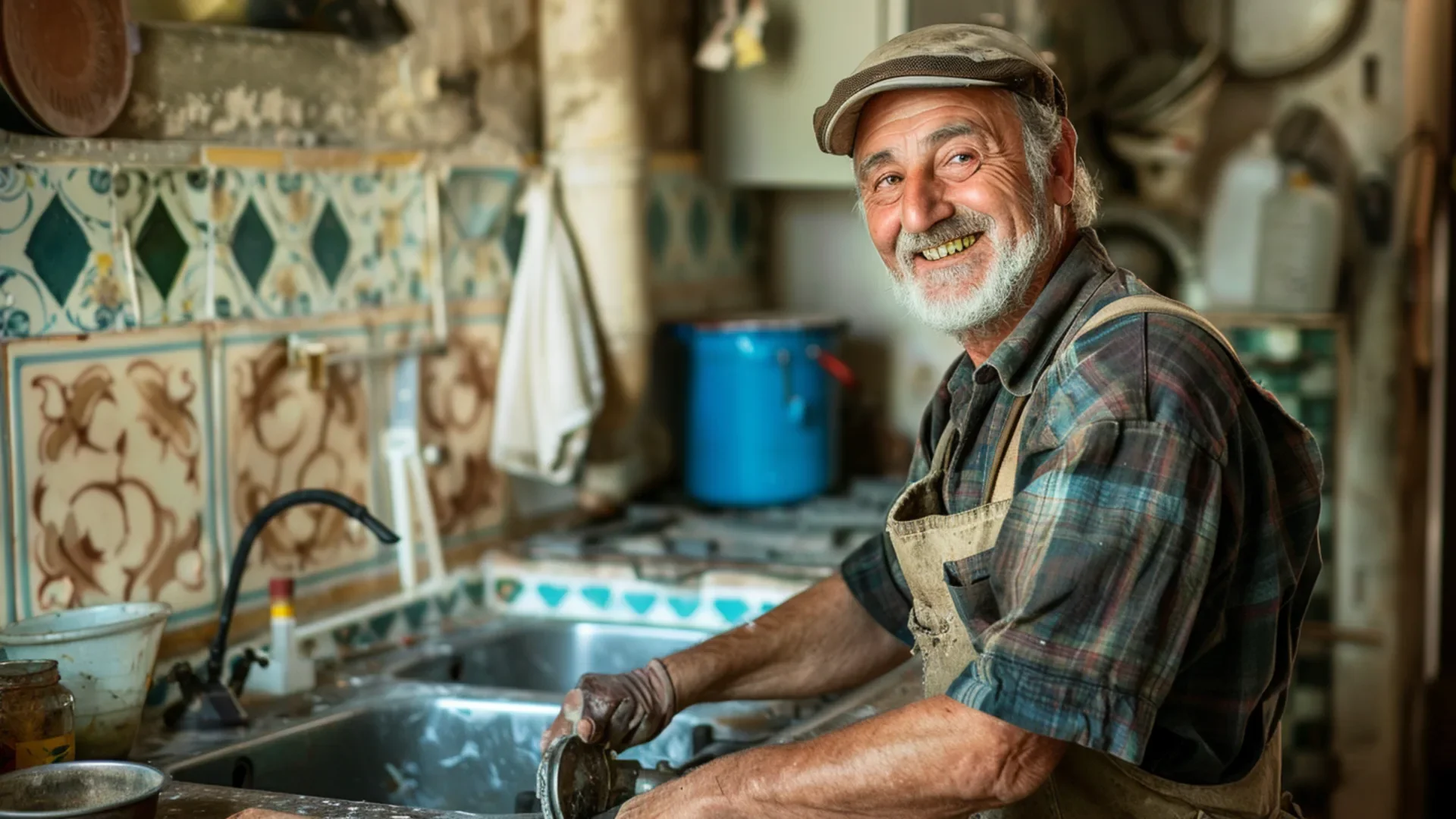 Smiling Italian plumber providing professional services in Puglia